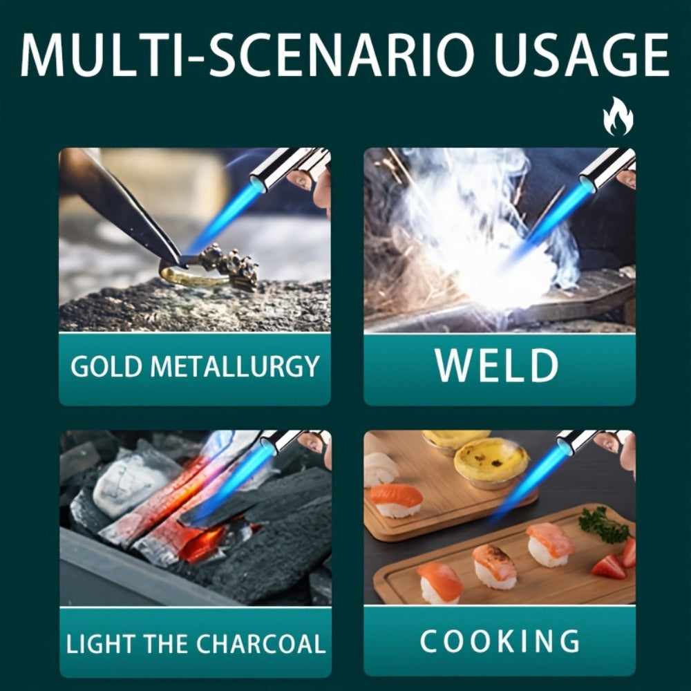 Refillable Torch Lighter Windproof, Adjustable Flame Culinary Kitchen Torch for Creme Brulee Searing BBQ Camping, Butane Refillable Direct Flame Torch Gun, Gas Not Included, Multiple Colors