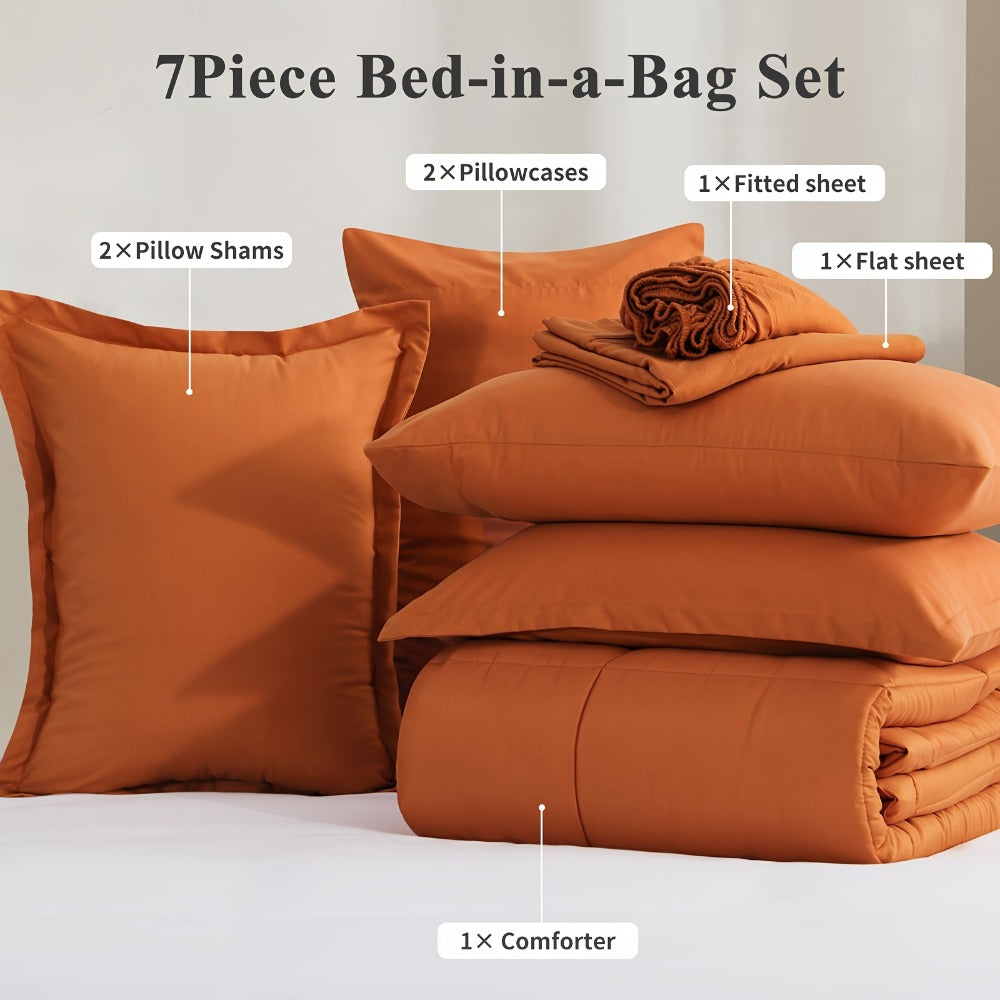 7 Piece Comforter Set Luxury Soft Fluffy Bedding All Season Bed in a Bag with Comforter Fitted Sheet Flat Sheet Pillowcases Hypoallergenic Breathable Easy Care Queen King Twin XL Full