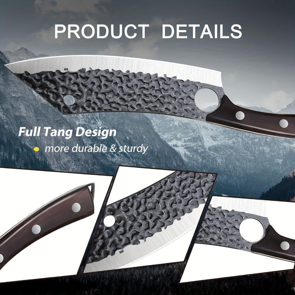 Butcher Knife 8 Inch Hand Forged High Carbon Steel Cleaver ¨C Meat & Vegetable Chopping Knife with Finger Hole, Wooden Handle