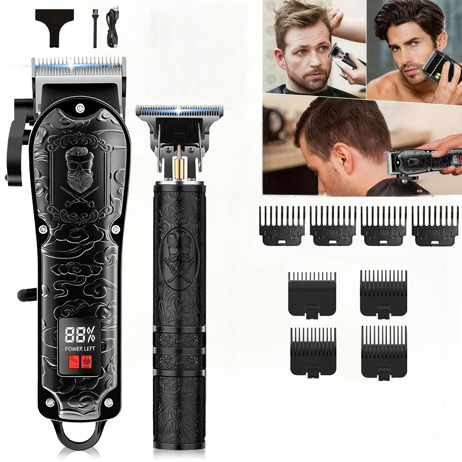 Men's Grooming Set USB Rechargeable Hair Clipper Electric Shaver Nose Ear Hair Trimmer with LCD Battery Display 2-Piece and 4-Piece Options Gift for Husband Boyfriend