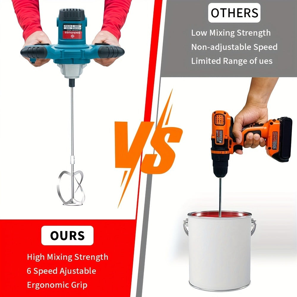Electric Handheld Cement Mixer 2100W | 6-Speed Adjustable 800 RPM Mortar Mixer Drill for Mixing Paint, Cement, Mortar & Feed ¨C Heavy Duty Paddle Mixer Power Tool