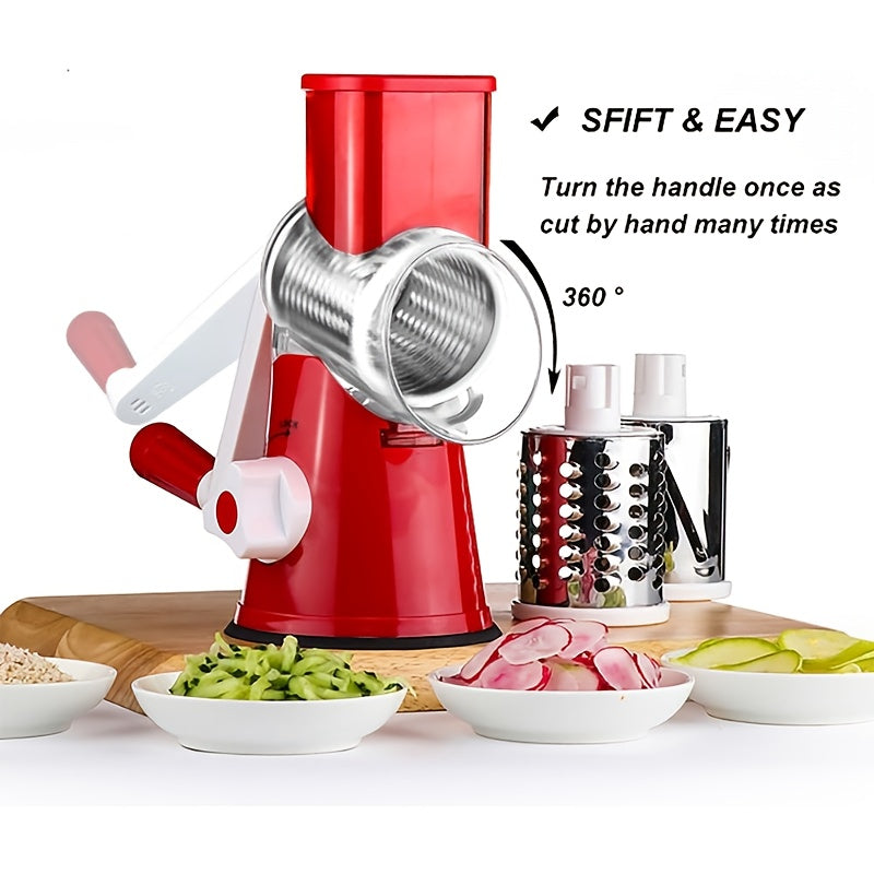 Rotary Cheese Grater with Hand Crank ¨C 3 Interchangeable Blades for Cheese, Vegetables & Nuts, Non-Slip Suction Base, Includes Cleaning Brush ¨C Manual Cheese Shredder for Kitchen (6 Colors)