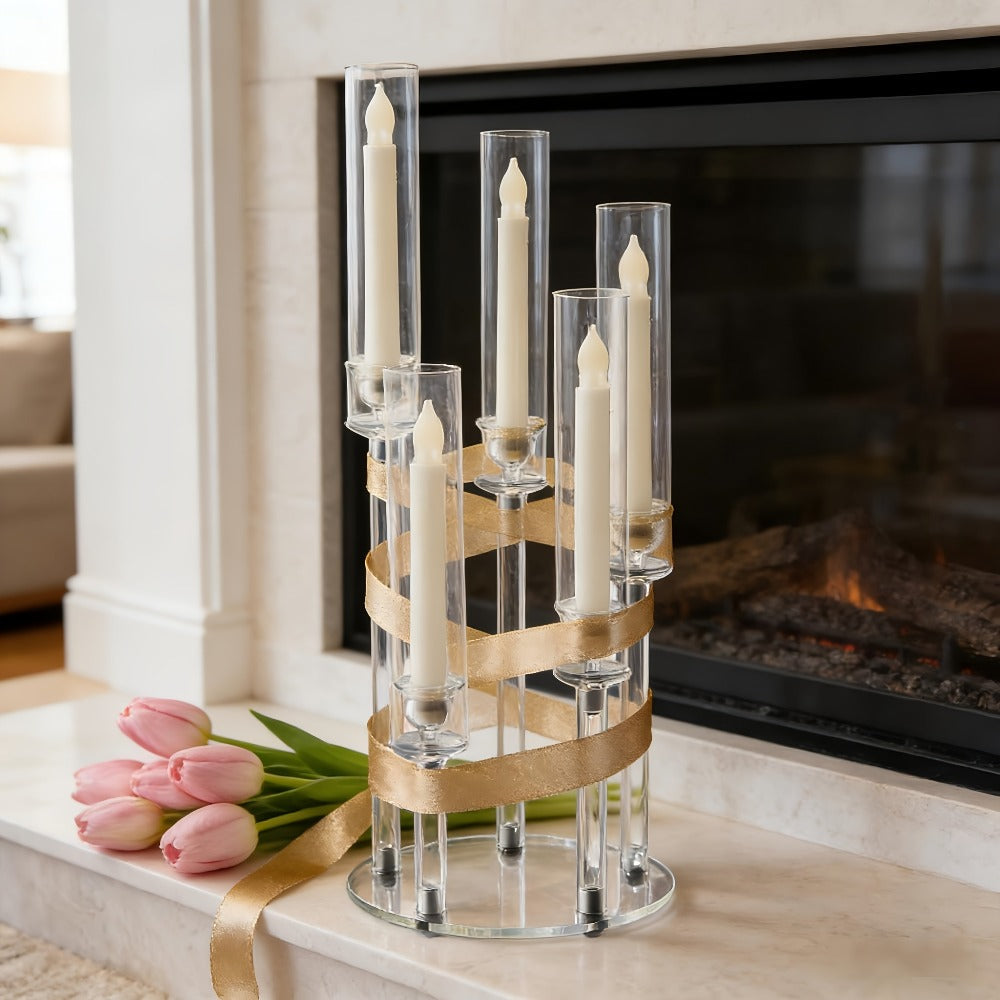 Acrylic Candelabra Candle Holder ¨C Clear Crystal 5-Arm & 6-Arm Taper Candlestick Holders for Wedding Centerpiece, Dining Table, Party & Anniversary Decor