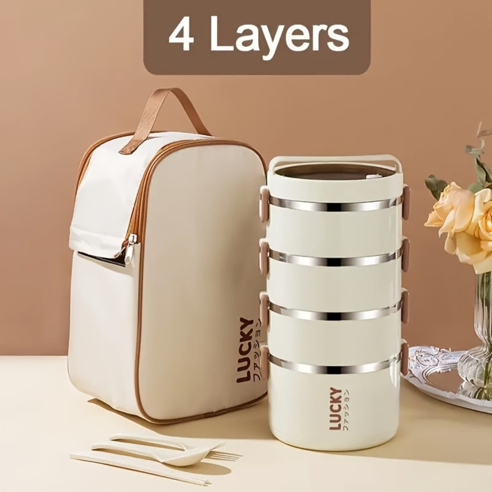 Insulated Lunch Box Set Stainless Steel - Large Capacity Leak Proof Bento Container with Thermal Bag and Cutlery, Microwave Safe Reusable Portable Lunch Box for School Picnic Camping Teens and Workers, Available in Blue and White