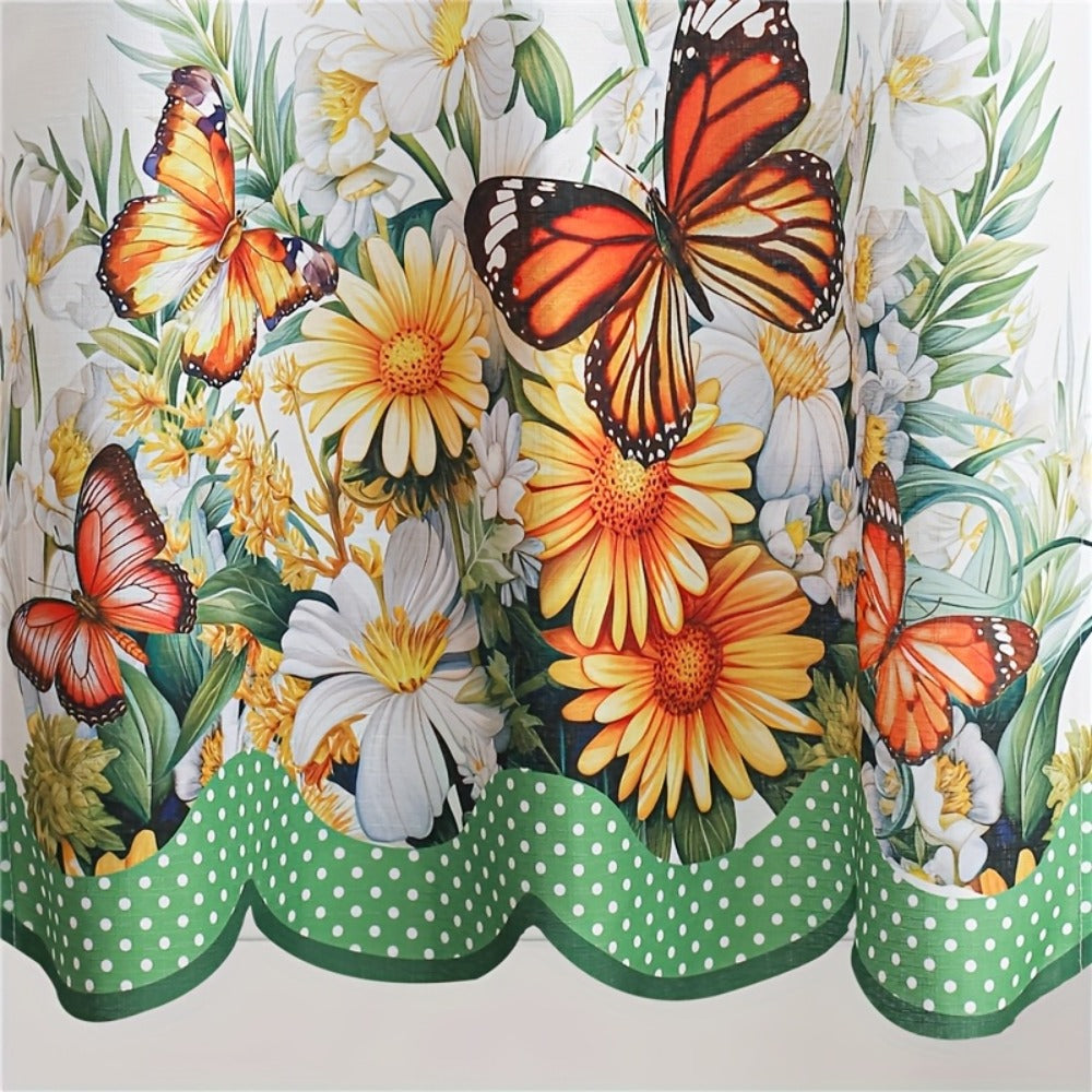 Blackout Kitchen Curtains 3-Piece Set with Butterfly Floral Print - Rod Pocket Window Curtains for Kitchen, Living Room, Bedroom, Bathroom & Restaurant, Polyester Fabric, Machine Washable