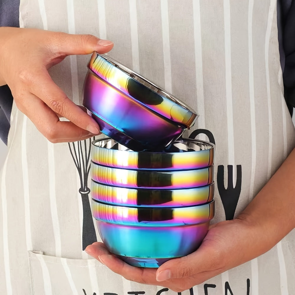 Camping Tableware Set Stainless Steel Rainbow Plates Bowls Cups with Forks Spoons Knives Lightweight Outdoor Dinnerware Kit for Family Picnic Backpacking Hiking