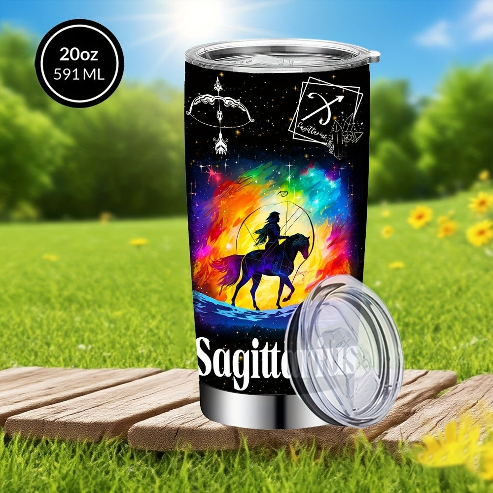 Zodiac Sign Insulated Tumbler 20oz Stainless Steel Travel Cup with Lid & Straw Hot Cold Drinks Horoscope Coffee Mug Gift for Men Women Birthday Christmas