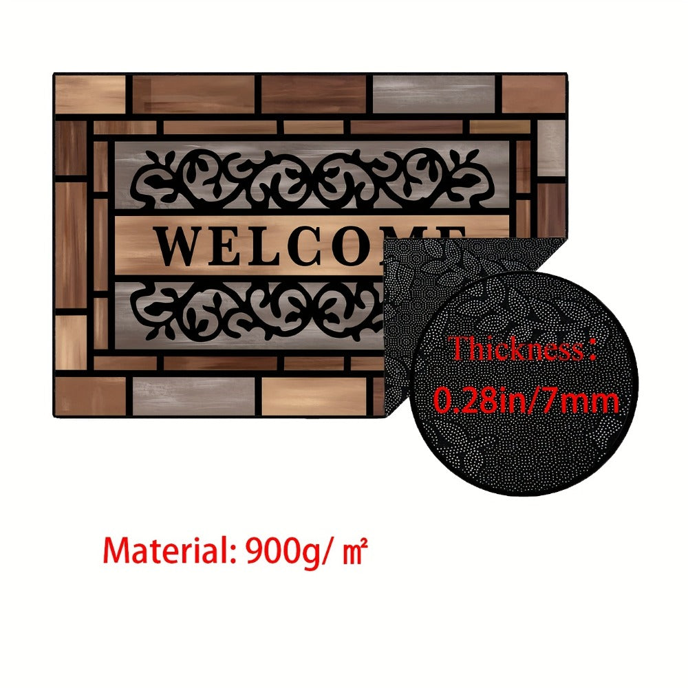 Welcome Doormat Wood Pattern - Non-Slip Entrance Mat with Polypropylene Backing | Indoor Outdoor Floor Mat for Front Door, Entryway & Home Decor | Durable Anti-Slip Door Rug in 2 Sizes