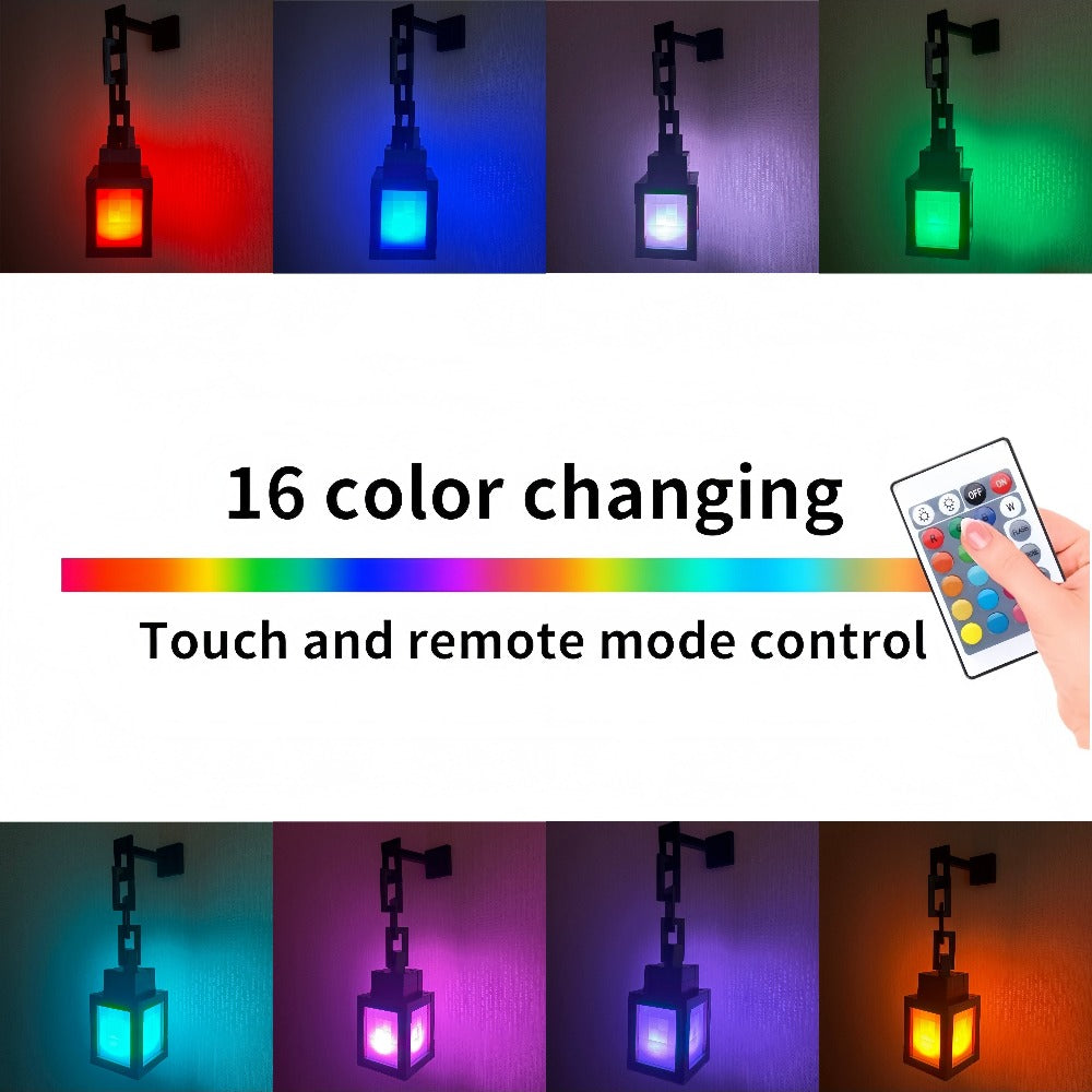 Pixel Lantern Night Light 16 RGB Colors USB Rechargeable Remote Control Wall Mounted Ambient Mood Light Bedside Lamp for Gaming Room Bedroom Kids Room Halloween Christmas Birthday Gift Decor