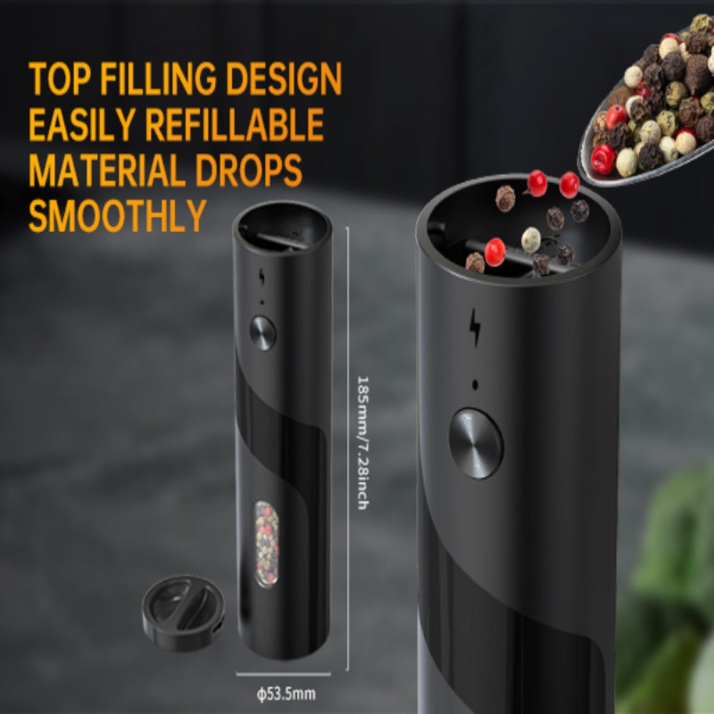 Electric Salt and Pepper Grinder Set with LED Light & Gravity Sensor ¨C USB Rechargeable, Top-Fill, Large Capacity Automatic Spice Mill ¨C 1 or 2 Pack Kitchen Gift Set