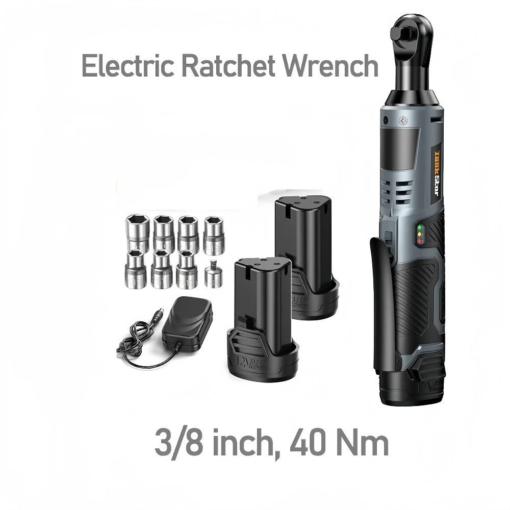Electric Ratchet Wrench Set 3/8 Inch with 400Nm Impact Wrench - Variable Speed Trigger Batteries Fast Charger 1/4 Inch Adapter Cordless Power Tool Kit | Automotive Home Repair DIY