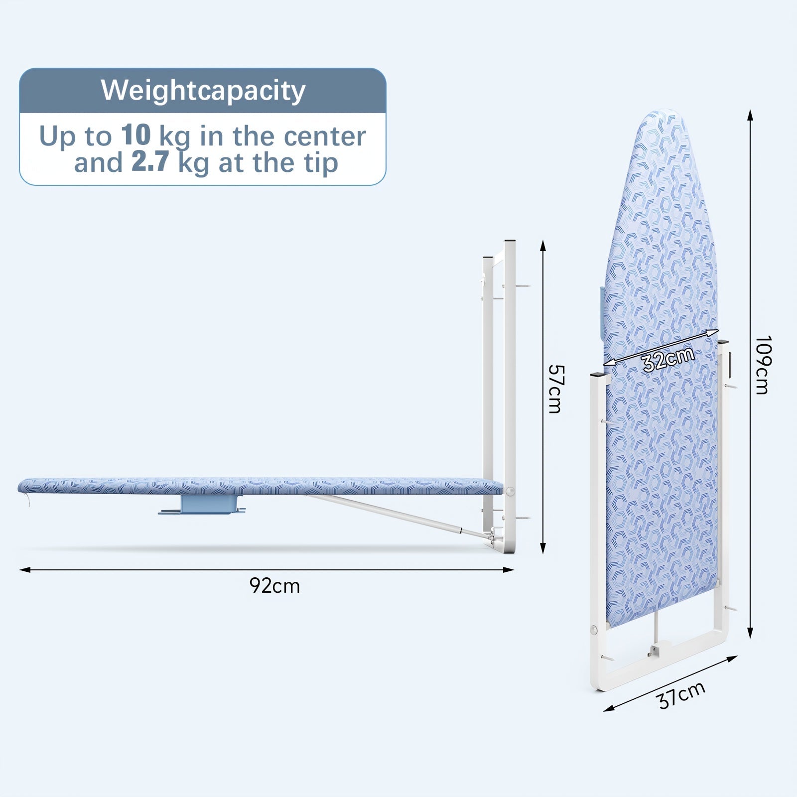 Wall Mount Ironing Board Foldable 36x12 Space Saving with Iron Holder Removable Heat Resistant Cover for Small Spaces Laundry Room Closet Apartment