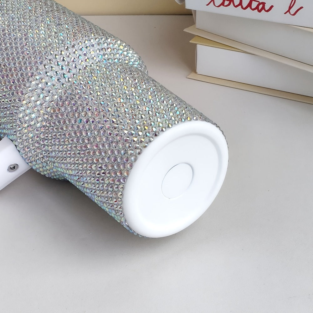 Bling Diamond Tumbler 40 Oz ¨C Studded Rhinestone Stainless Steel Insulated Travel Mug with Handle & Straw Lid ¨C Fits Car Cup Holders ¨C Glamorous Gift for Women ¨C Silver