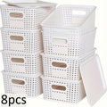 Storage Basket Set with Lids 8pcs ¨C Plastic Desktop Organizer Bins for Document Storage, Shelf Organization & Home Office ¨C Flip-Top Lid Baskets, White