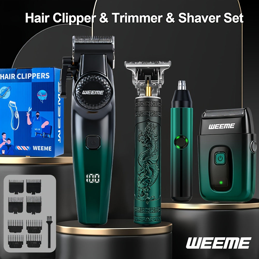 Men's Grooming Gift Box Set ¨C Dragon & Phoenix Design, 2/4pcs Kit with Shaver, Hair Clipper, Nose Hair Remover & T9 Detail Trimmer for Shaving, Hair Cutting & Nose Hair Removal