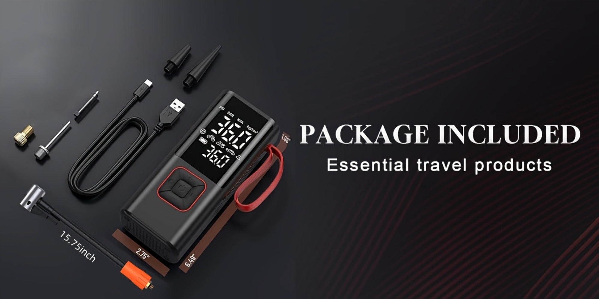Portable Tire Inflator Air Compressor - 160 PSI 20000mAh Cordless Tire Pump 4X Faster with LED Light for Car, Bicycle, Motorcycle & Ball