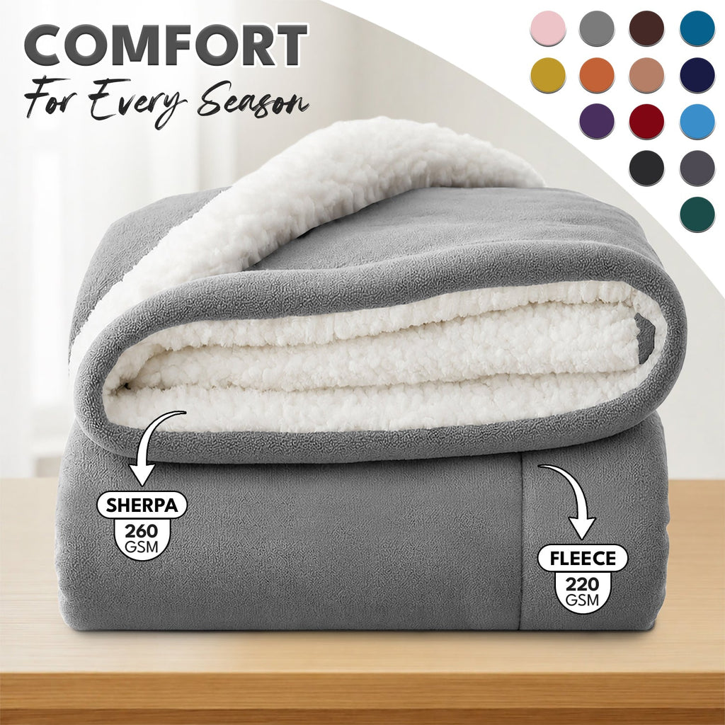 Sherpa Flannel Blanket ¨C Double-Layer Ultra Soft Warm Throw for Bed, Sofa & Bedroom Decor, Better Sleep, 14 Colors, 3 Sizes