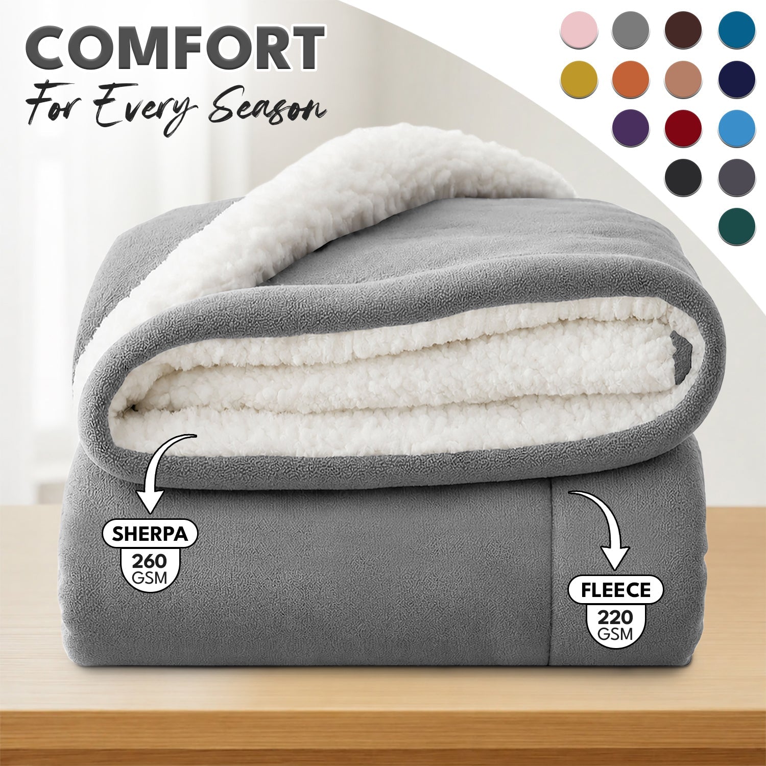 Sherpa Flannel Blanket ¨C Double-Layer Ultra Soft Warm Throw for Bed, Sofa & Bedroom Decor, Better Sleep, 14 Colors, 3 Sizes