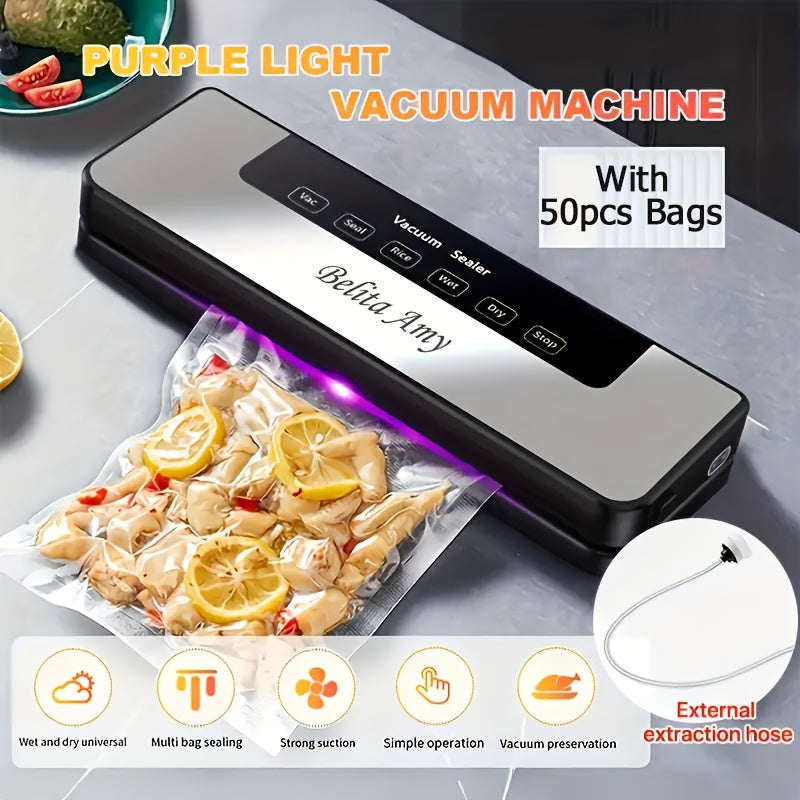 Vacuum Sealer Machine 65KPA ¨C 6-in-1 Automatic Food Sealer with 50 Bags, Dry Moist Modes, Sous Vide Compatible, Food Preservation System for Home Kitchen, Easy Clean