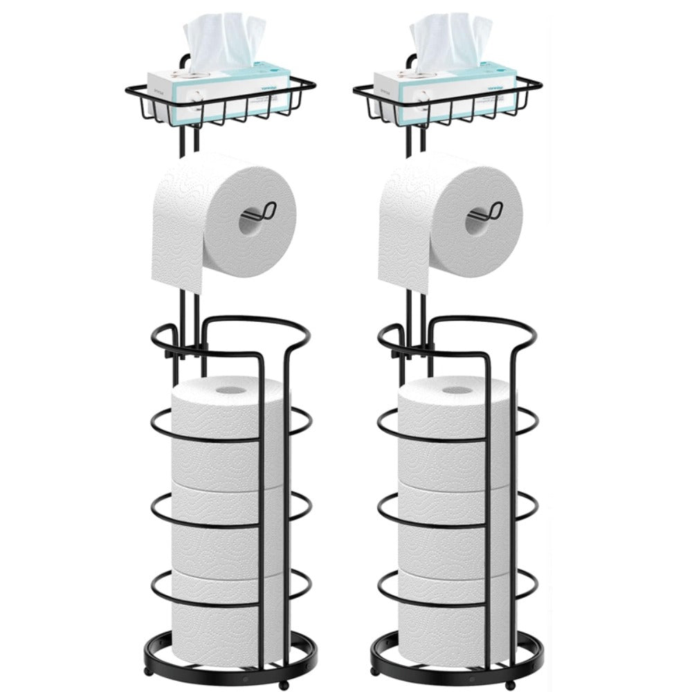Toilet Paper Holder Floor Standing with Shelf 4-Roll Storage Rack Freestanding Bathroom Paper Organizer for Bathroom Bedroom Balcony Courtyard Black 1 or 2 Pack