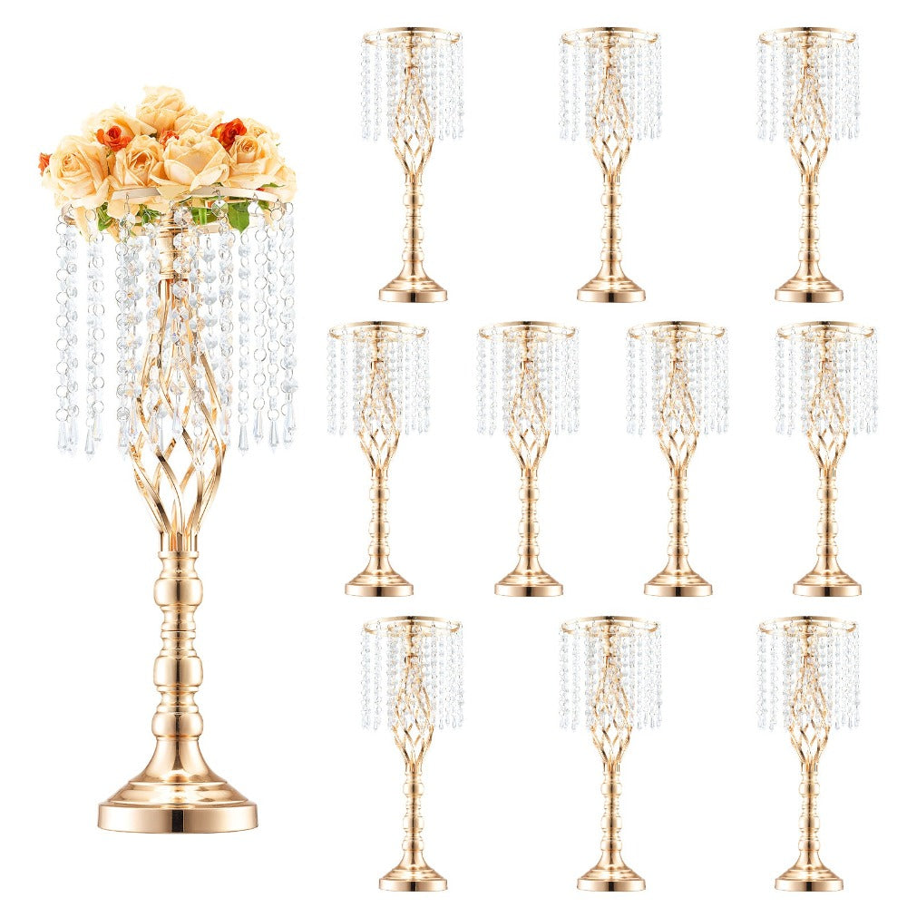 Wedding Flower Stand Vase Gold Crystal Centerpiece Tall Floral Stand for Party Table Decor Hollow Spiral Design Carbon Steel No-Tool Assembly for Weddings Events Banquets Hotels