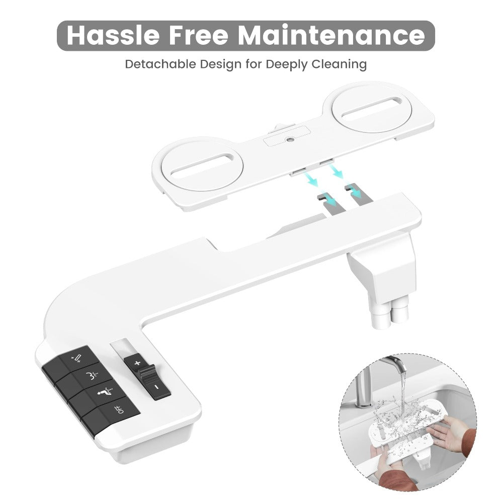 Bidet Attachment for Toilet - Dual Retractable Nozzle Non-Electric Self-Cleaning Fresh Water Bidet Sprayer, Adjustable Water Pressure, Fits Most Toilets, Brass T-Adapter & Metal Hose Included, Easy Install