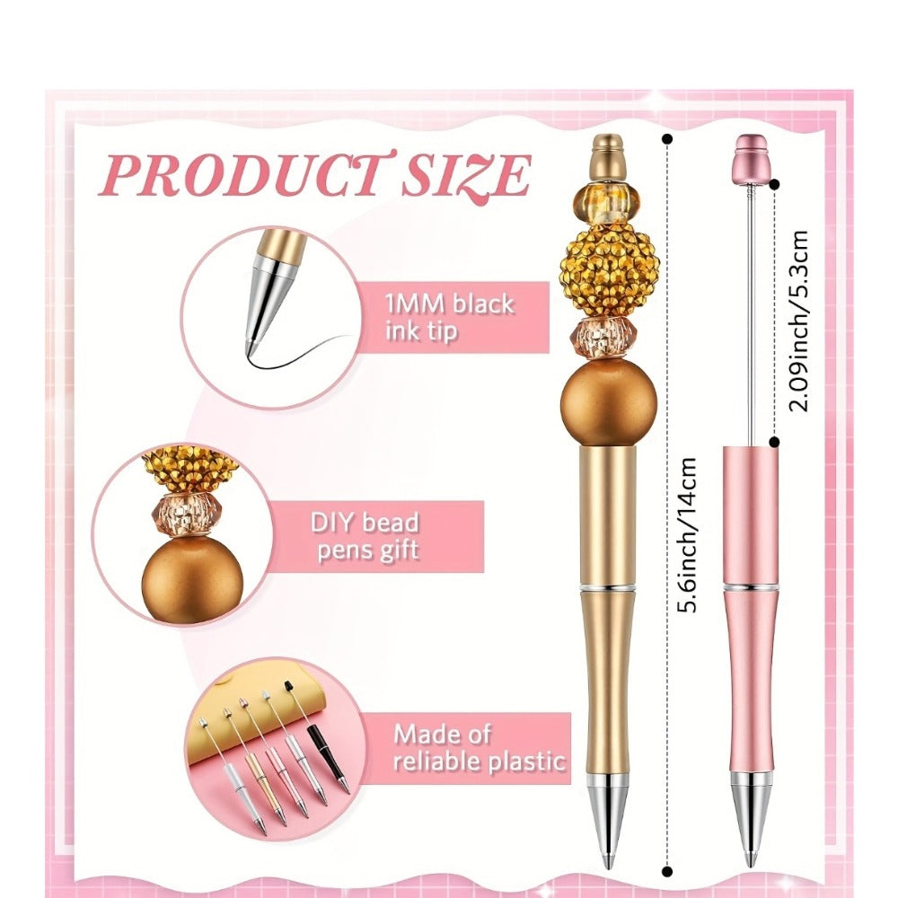 Beadable Pens Bulk 40/60pcs, DIY Bead Ballpoint Pens with Black Ink Shaft, Assorted Random Colors for DIY Crafts, School Office Teachers Bridal Shower Graduation Gifts