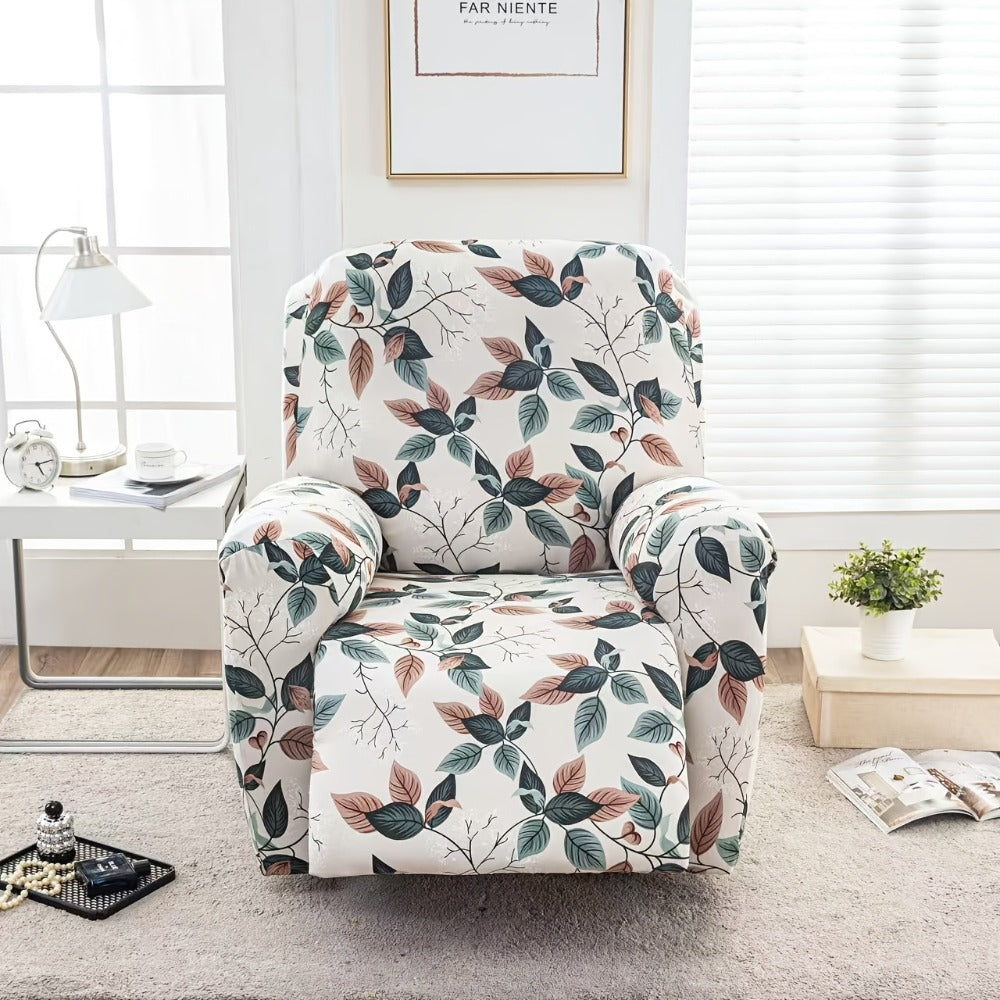 Recliner Slipcover 4pcs Extra Large with Pocket - Spandex Stretch Four Seasons Furniture Protector | Botanical Geometric Prints | Living Room Home Decor Sofa Chair Cover