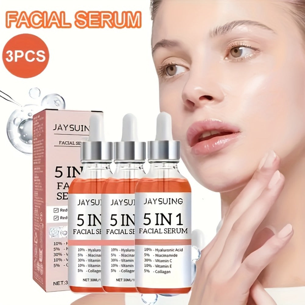 Facial Serum 5-in-1 with Hyaluronic Acid & Vitamin C ¨C 3 Pack 30ml, Hydrating Anti-Aging Skin Care Serum for All Skin Types, Alcohol-Free, Non-Irritating, Unisex