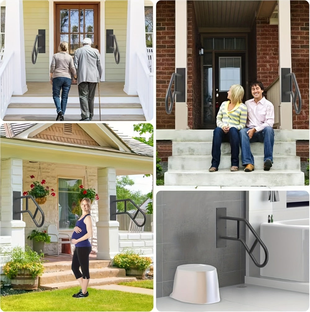 Stair Handrail Outdoor Anti-Slip Wall Mounted for 1-3 Steps ¨C U-Shaped Carbon Steel Grab Bar, 600 lb Capacity, Rust-Resistant, for Porch, Garden, Bathroom ¨C Safe for Elderly, Kids, Disabled & Pregnant
