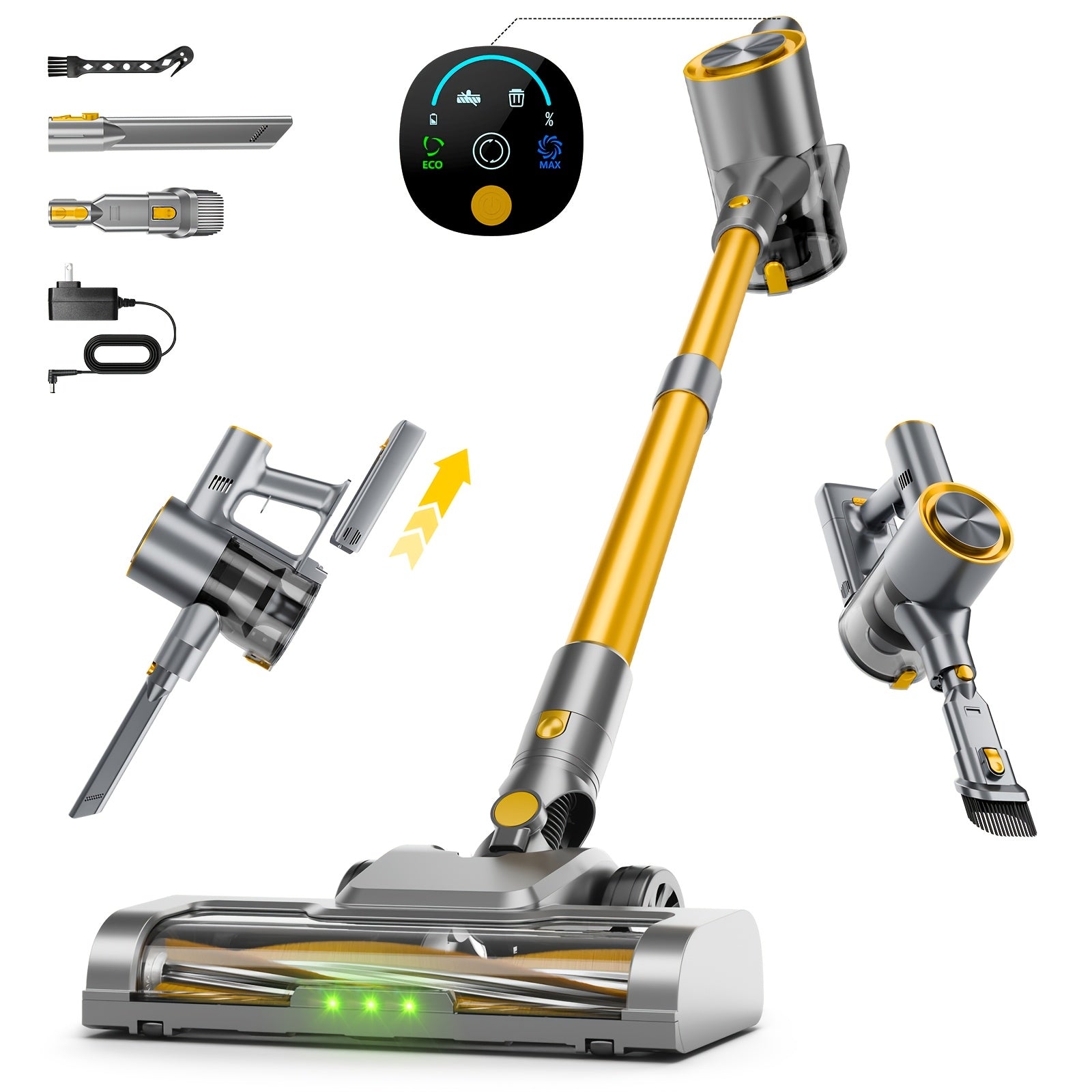 Cordless Vacuum Cleaner 58Kpa Strong Suction 6-in-1 Rechargeable Stick Vacuum with LED Electric Floor Brush Self-Standing Handheld Lightweight for Carpet Hard Floor Pet Hair Home Car