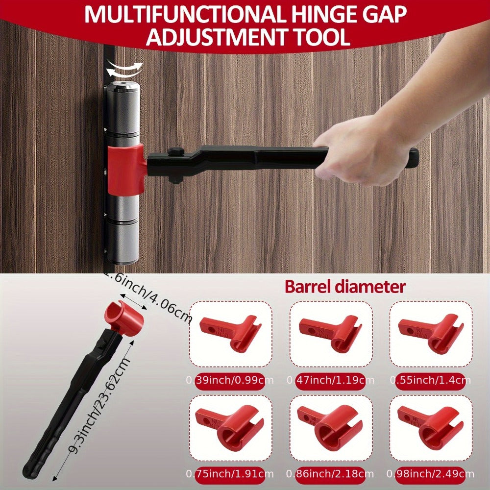 Door Hinge Adjustment Tool Kit 6-in-1 - Heavy Duty Steel Hinge Bender Wrench Set for Precise Door Gap Adjustment, Residential & Commercial Use, One-Piece Construction