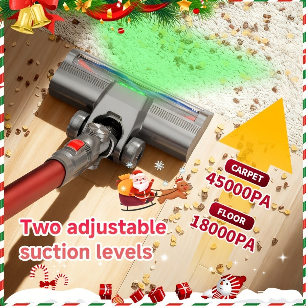 Cordless Vacuum Cleaner with Green Light Indicator, Brushless Motor Rechargeable Handheld Stick Vacuum for Home Car Carpet Pet Hair Hardwood Floor, 2L Dust Cup 45-Min Runtime Multi-Filter Portable Design