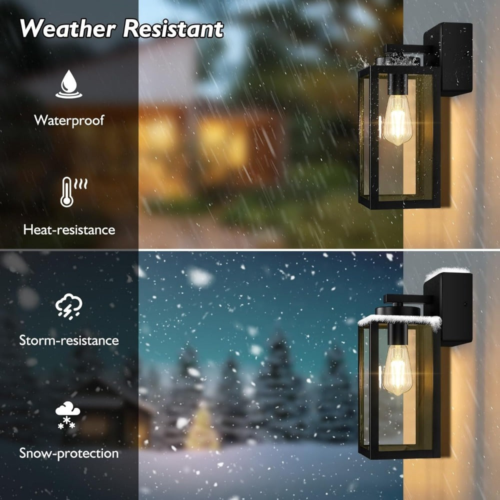 Outdoor Wall Light with Outlet 2-Pack - Modern Exterior Porch Wall Sconce Lighting Fixture for Front Door, Garage & Patio, Weather Resistant, Black & Oil-Rubbed Bronze Finish