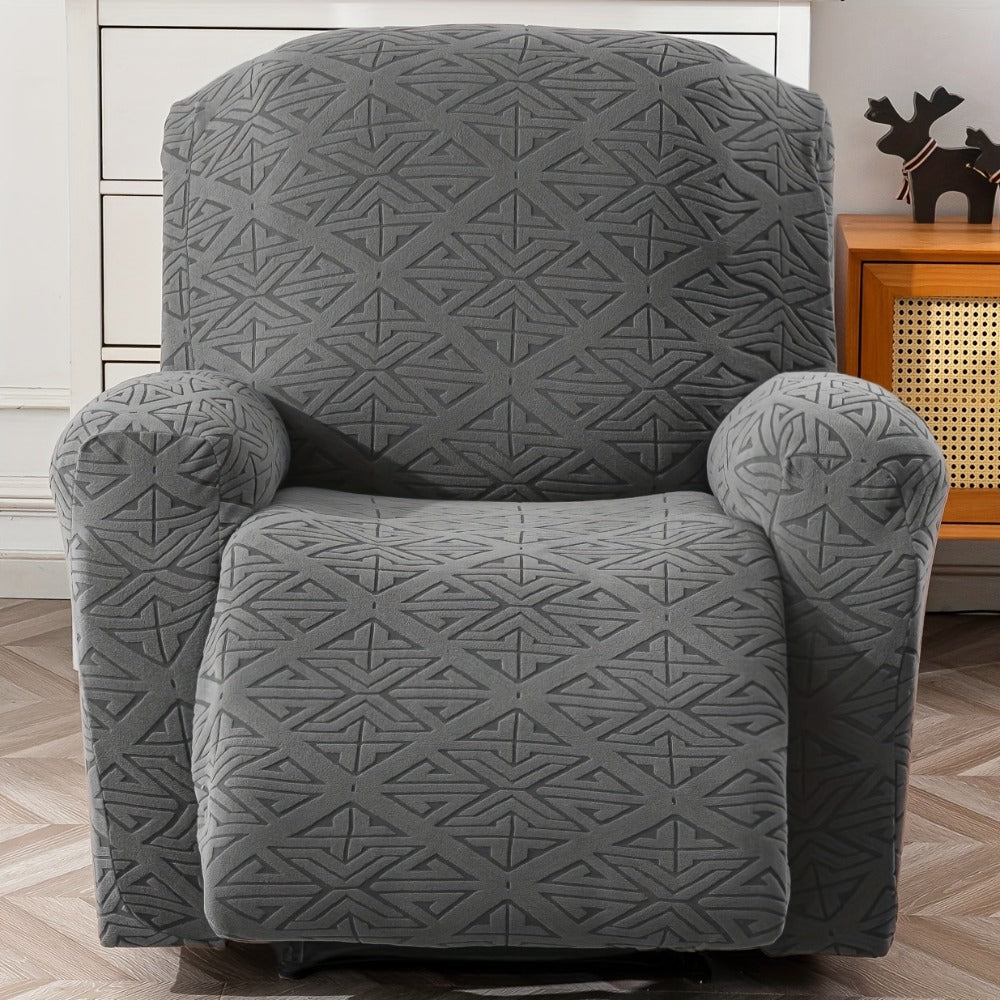 Stretch Recliner Chair Cover 4-Piece Slipcover Non-Slip Elastic Recliner Protector Polar Fleece Jacquard Fabric Pet Scratch Proof Easy Install for Lazy Boy Recliner