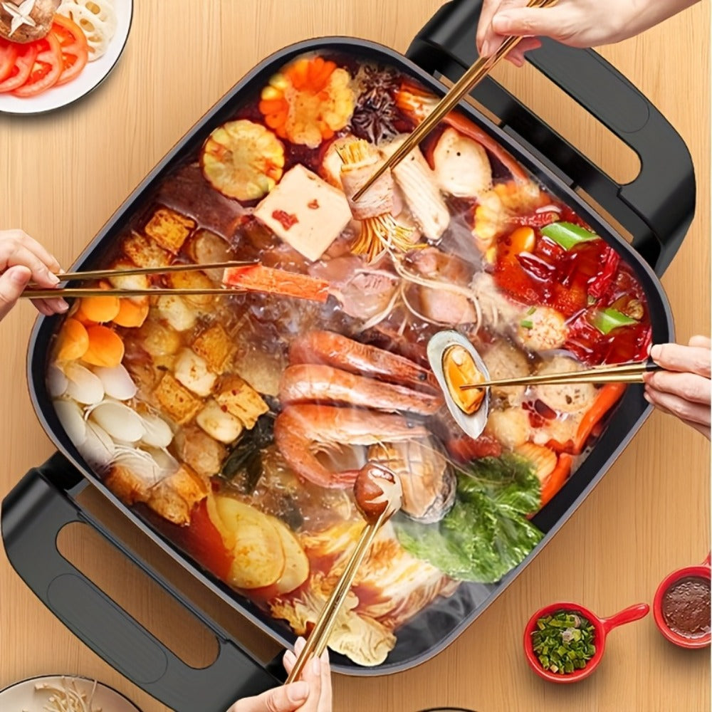 Electric Ceramic Non-Stick Pot 12x12 Inch 1500W Square Skillet with Glass Lid Adjustable Temperature Frying Baking Steaming Boiling Easy Clean Home Kitchen Cookware
