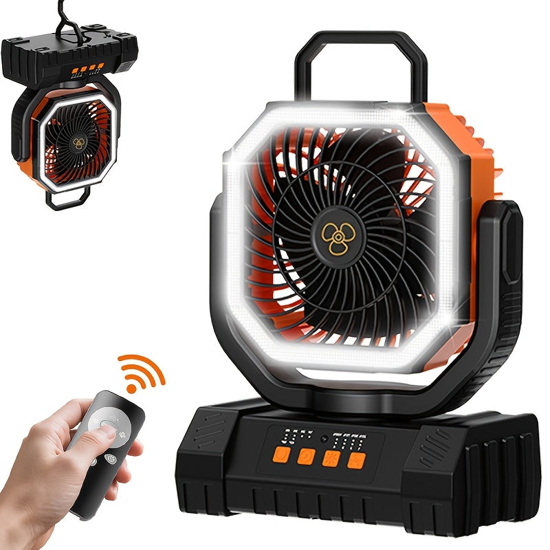 Camping Fan 20000mAh with LED Lantern and Remote Control, 4-Speed 90¡ã Oscillation 1-8H Timer, 59-Hour Battery Life Power Bank Fan with Hook for Tent, Hiking, Outdoor and Indoor Use
