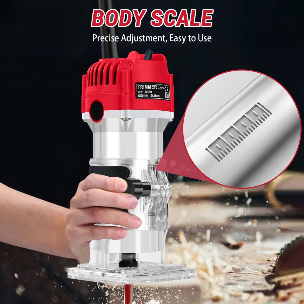 Wood Router 800W Compact Electric Router Tool - 30000 RPM with 15pcs 1/4¡± Router Bits for Woodworking, Trimming, Carving & Engraving