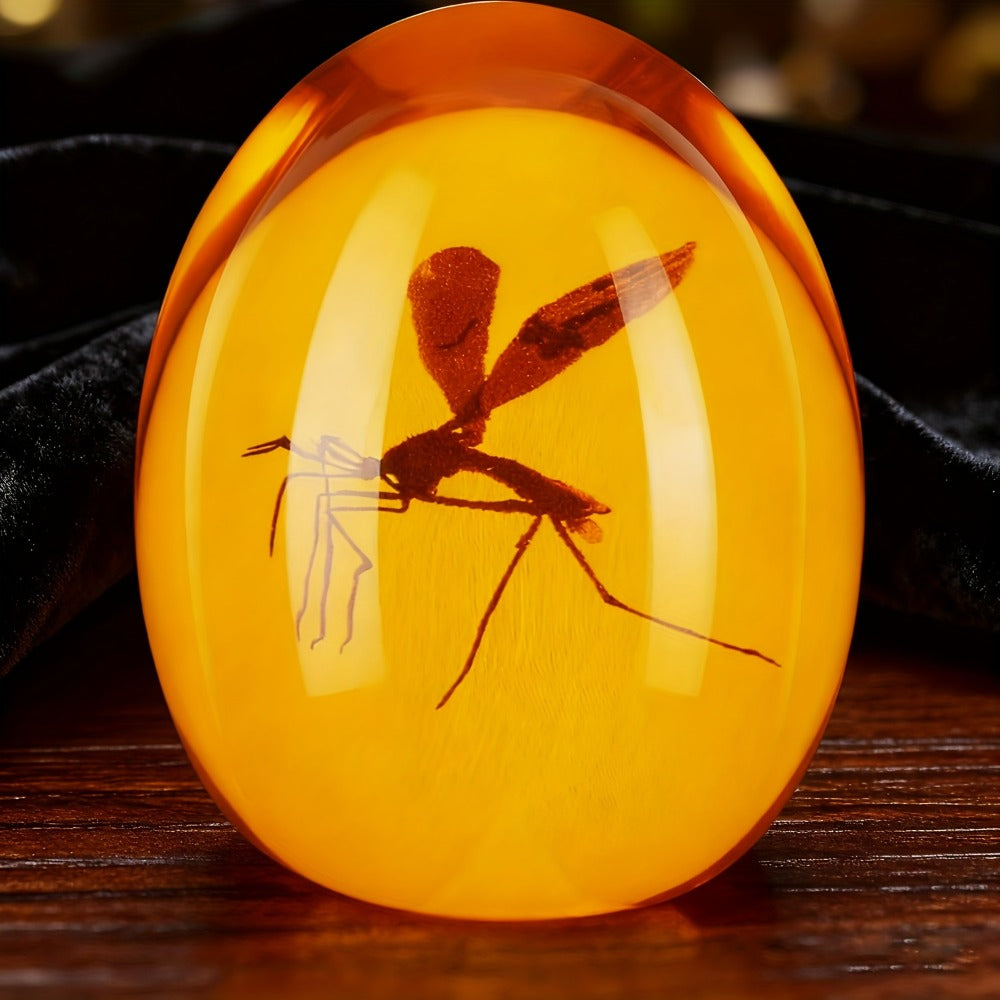 Amber Resin Mosquito Paperweight Handmade Jurassic Fossil Collectible Desk Decor Unique Gift for Nature Lovers Collectors Science Enthusiasts Home Office Dinosaur Era Insect Inclusion