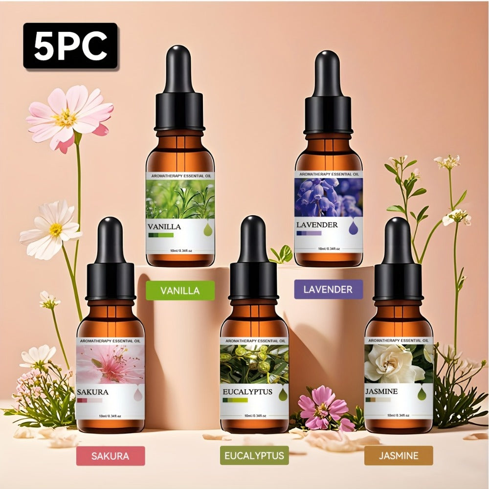 Essential Oil Gift Set 5 Pack Aromatherapy Oils Lavender Vanilla Eucalyptus Rose Jasmine for Diffuser Candle Humidifier Car Home Teacher Mother's Day Gift