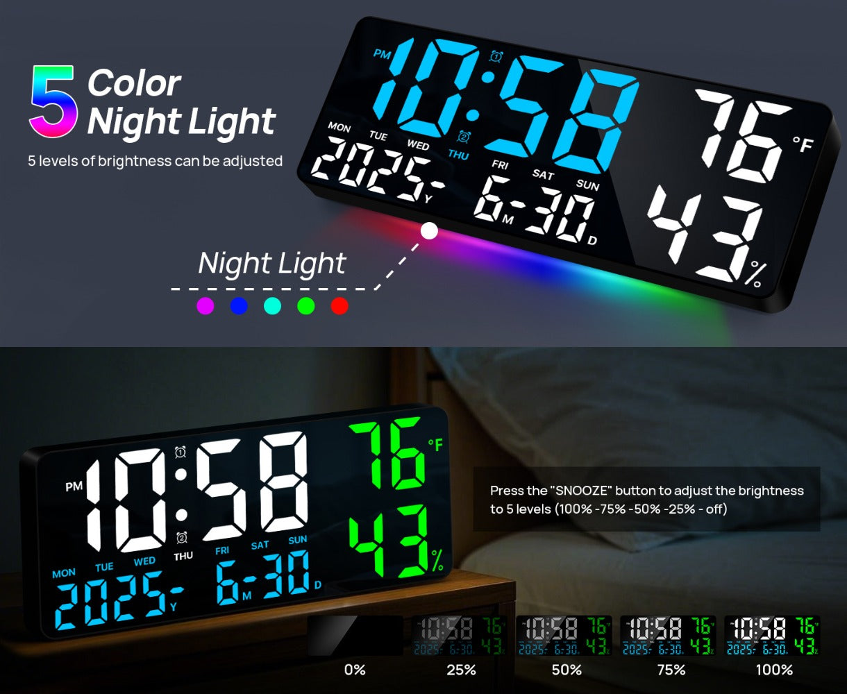 Large Digital Wall Clock with Remote Control ¨C 14.6¡± LED Display Dual Alarm Clock with Night Light, Temperature, Humidity, Date & Week ¨C RGB Color-Changing Bedroom & Living Room Clock Gift for Elderly
