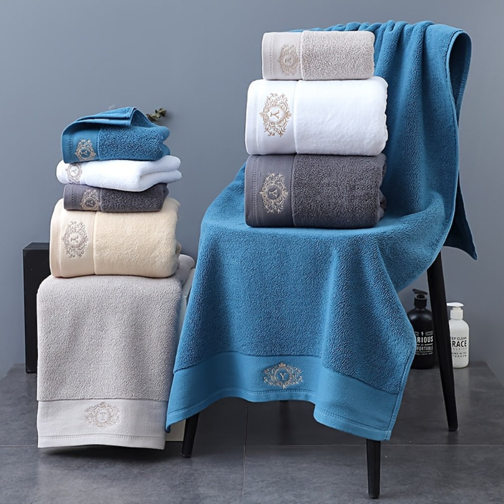 Embroidered Cotton Towel Set 3-Piece ¨C 400g/©O Soft Absorbent Lint-Free Bath Towel Hand Towel Set for Home Spa Salon