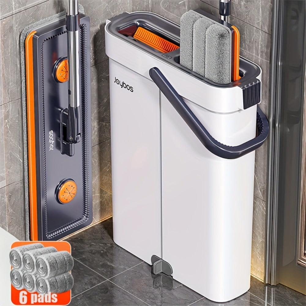 Flat Mop and Bucket System with Washable Reusable Microfiber Pads Dual Bucket Wringer Wet Dry Floor Mop for Hardwood Tile Marble Wall Cleaning Stainless Steel Handle 12.99in or 15.74in Mop Head