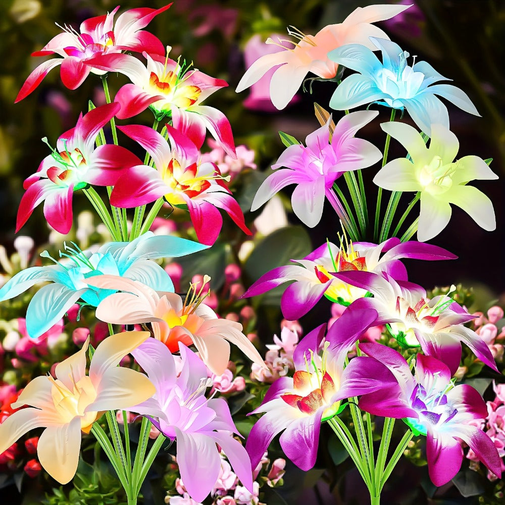 Solar Garden Lights Blooming Lily Flower | 7 Color Changing LED | Waterproof Outdoor Solar Stake Lights | Yard Patio Pathway Gravestone Decor | 2 4 12 Pack Solar Flower Lights