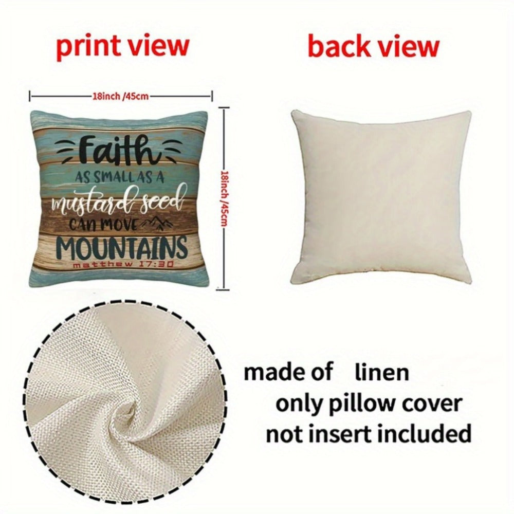 Throw Pillow Covers Scripture Quotes 4 Pack Decorative Linen Cushion Covers Inspirational Bible Verse for Sofa Couch Bedroom Living Room Home Decor 18x18 Inch No Insert