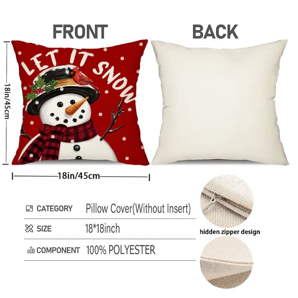 Christmas Throw Pillow Covers 4pcs Set 18x18 | Reindeer Snowman Buffalo Plaid Cushion Covers, Winter Holiday Farmhouse Home Decor, Sofa Couch Porch Patio, No Insert