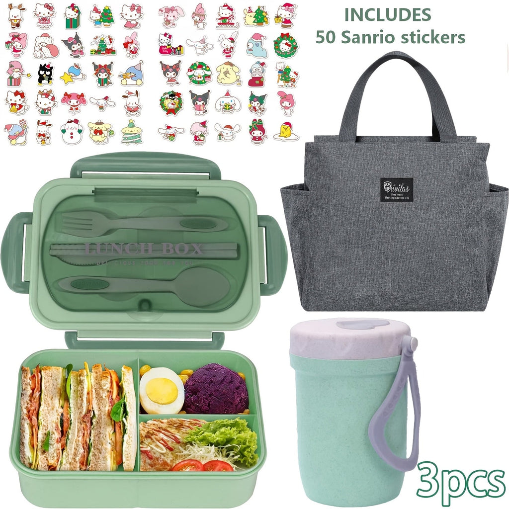 Sanrio Lunch Box Set 53pcs Bento Box with Thermal Bag Breakfast Cup Portable Sealed Compartment Microwave Dishwasher Safe for Work Picnic School