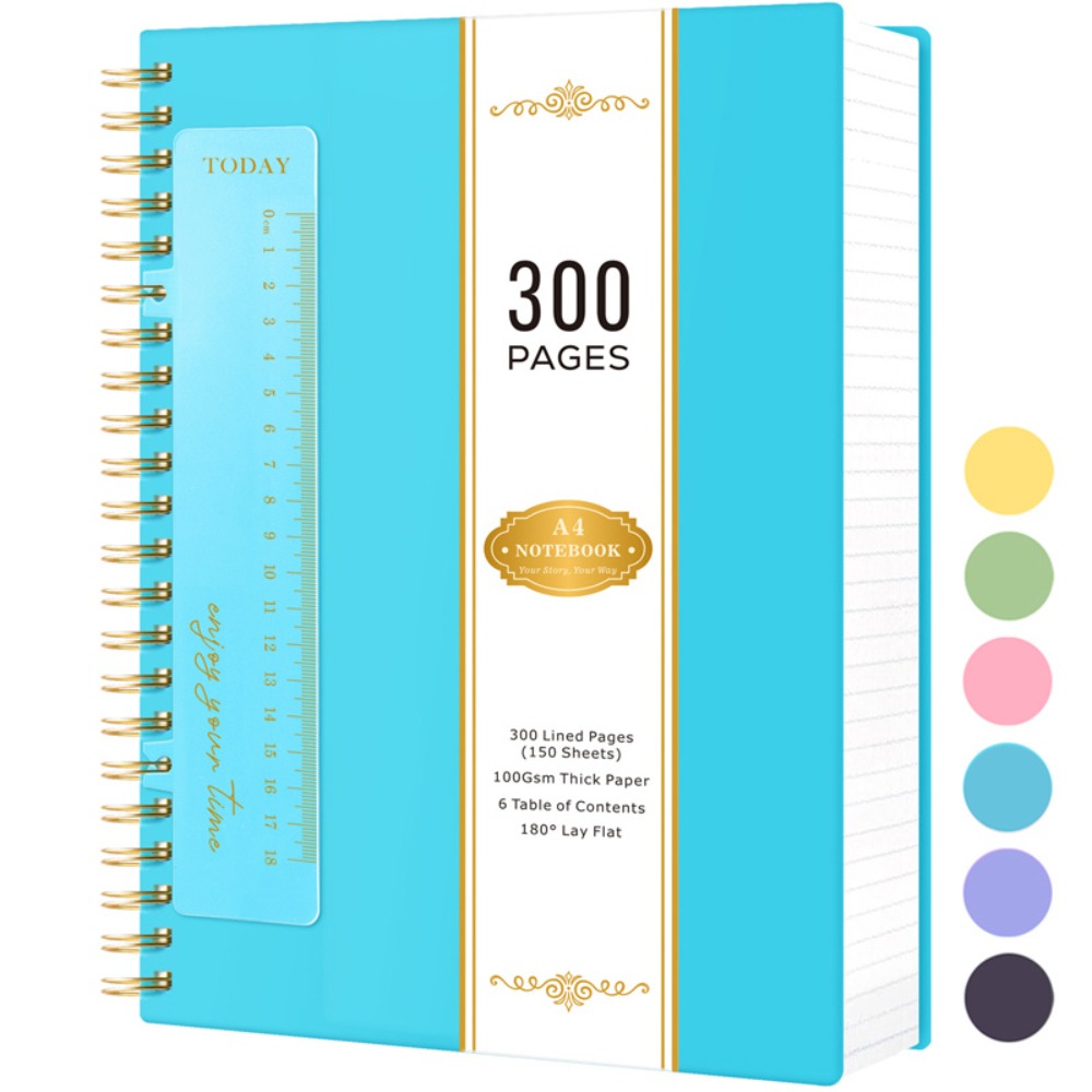 Large Spiral Notebook 300 Pages Hardcover ¨C 8.5x11 A4 College Ruled 100GSM Lined Paper PVC Waterproof Cover for Work School Travel Women Men Purple Pink Blue Black Yellow Green