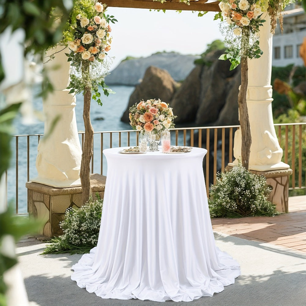 Spandex Cocktail Table Cover Round Stretch Tablecloth for Party Wedding Banquet ¨C Elastic High Top Table Cloth Fitted Cover for Events, Birthdays, Hotels, Outdoor Picnic, Exhibition