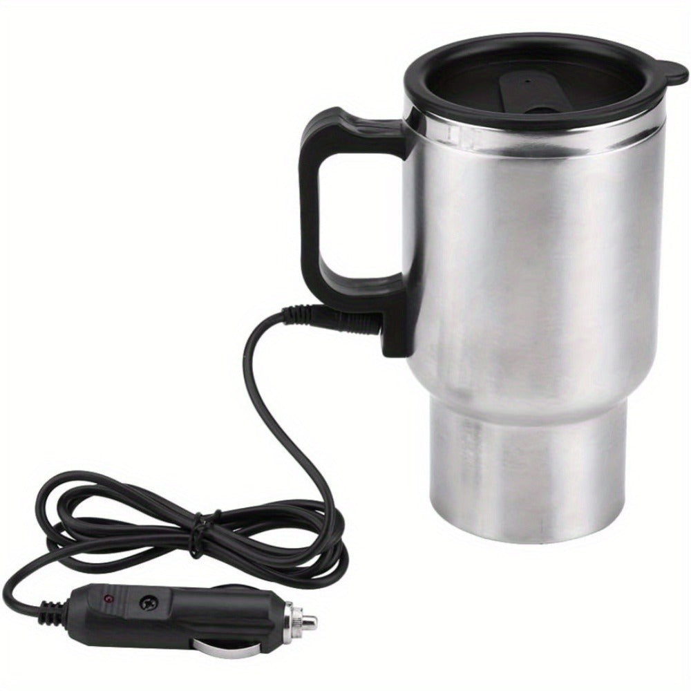 12V Car Electric Kettle 450ml Stainless Steel Travel Heating Cup Auto Shut-Off Portable Car Water Heater for Hot Water Tea Coffee Road Trip Camping